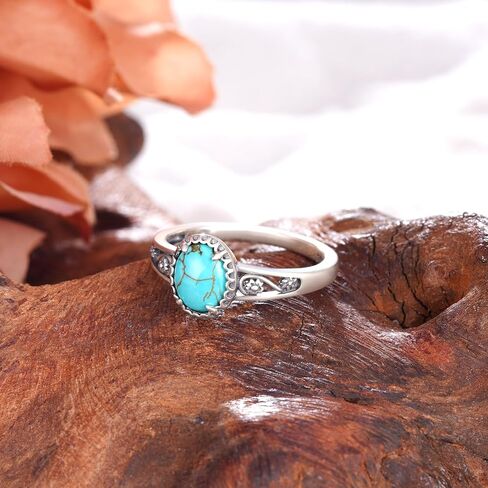 Genuine Turquoise Ring for Women 925 Sterling Silver Western Ring Vintage Boho Western Nature Gemstone Genuine Turquoise Jewelry for Women in Kuwait