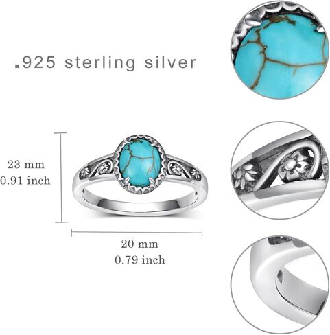 Genuine Turquoise Ring for Women 925 Sterling Silver Western Ring Vintage Boho Western Nature Gemstone Genuine Turquoise Jewelry for Women in Kuwait