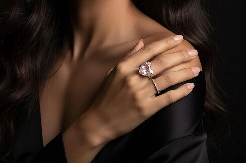 خاتم قلب من الكوارتز الوردي - مجوهرات كوكتيل من الأحجار الكريمة الوردية مملوءة بالذهب عيار 14 قيراط - مجموعة شوكية خاتم بيان الحب الذاتي للنساء - إكسسوار رومانسي جريء in Kuwait