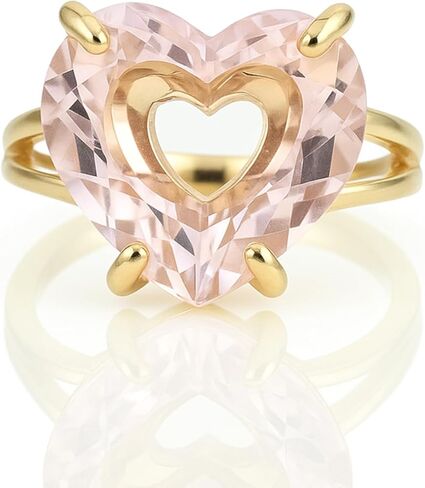 خاتم قلب من الكوارتز الوردي - مجوهرات كوكتيل من الأحجار الكريمة الوردية مملوءة بالذهب عيار 14 قيراط - مجموعة شوكية خاتم بيان الحب الذاتي للنساء - إكسسوار رومانسي جريء in Kuwait