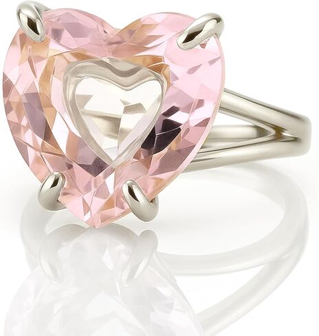 خاتم قلب من الكوارتز الوردي - مجوهرات كوكتيل من الأحجار الكريمة الوردية مملوءة بالذهب عيار 14 قيراط - مجموعة شوكية خاتم بيان الحب الذاتي للنساء - إكسسوار رومانسي جريء in Kuwait