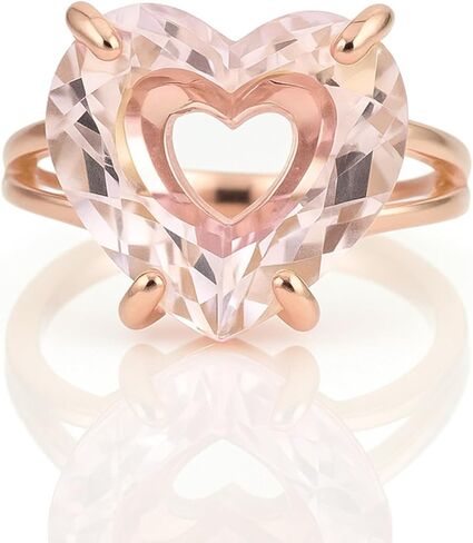خاتم قلب من الكوارتز الوردي - مجوهرات كوكتيل من الأحجار الكريمة الوردية مملوءة بالذهب عيار 14 قيراط - مجموعة شوكية خاتم بيان الحب الذاتي للنساء - إكسسوار رومانسي جريء in Kuwait