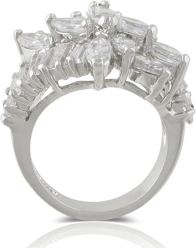 Rhodium Plated Marquise Floral with Baguette Cubic Zirconia Cocktail Ring in Kuwait