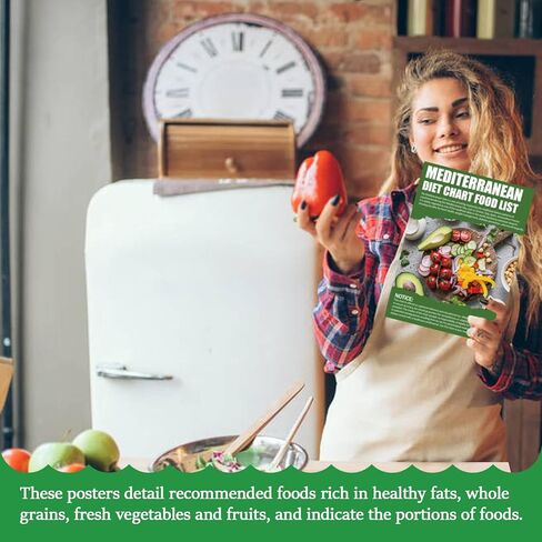 Mediterranean Diet Chart Food List, Mediterranean Ingredient Meal Plan, Printed Cookbooks, Serving Sizes Calories Net Carbs, Weight Loss Diet, Diabetes-Friendly, Heart Healthy, Easy Recipes for Beginners, Set of 3 in Kuwait