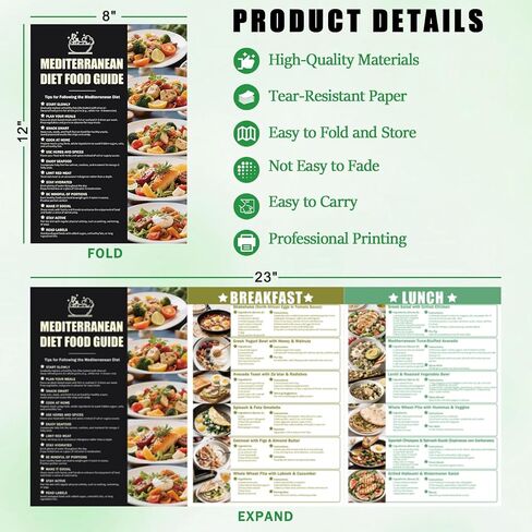 Mediterranean Diet Chart Food List, Mediterranean Ingredient Meal Plan, Printed Cookbooks, Serving Sizes Calories Net Carbs, Weight Loss Diet, Diabetes-Friendly, Heart Healthy, Easy Recipes for Beginners, Set of 3 in Kuwait