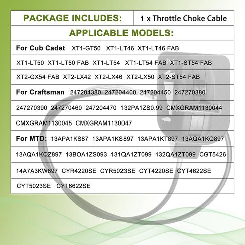 946-05098c Throttle Choke Cable Compatible with Cub Cadet Craftsman MTD Lawn Tractor Replace 946-05098a 946-05098b 746-05098a Lawn Mower Throttle Cable XT1-LT46 LT50 GT54 ST54 XT2-LT54 LX46 GX54 in Kuwait