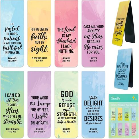 Decorably 8 Pack 0.8x2.3in Bible Verse Christian Magnetic Bookmarks for Women or Men, 8 Watercolor Motivational Designs Prayer Page Clips for Women & Men - Study, Devotional, Journaling, Reading, Gift in Saudi Arabia