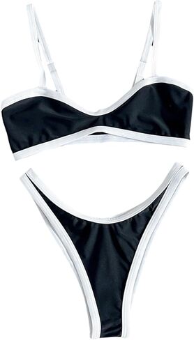 MakeMeChic Women's Micro Thong Bikini High Waisted Bikini Set Cheeky Swimsuit Bathing Suit Swimwear in Saudi Arabia