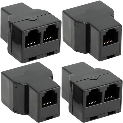 RJ12 6P6C 1 أنثى إلى 2 أنثى خط الهاتف، موصل مقبس مزدوج وفاصل للهاتف الأرضي، جهاز الفاكس، المودم، اتصالات ADSL وDSL (4، أسود) in Kuwait