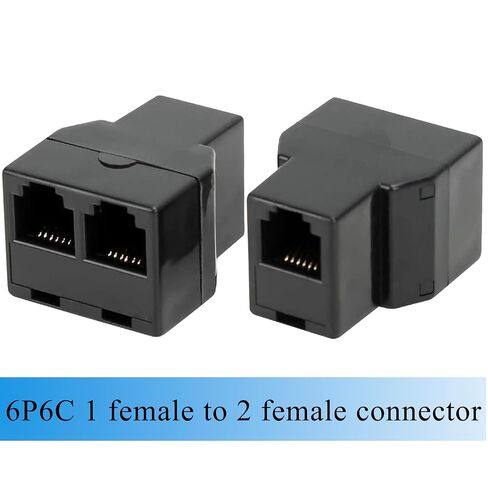 RJ12 6P6C 1 أنثى إلى 2 أنثى خط الهاتف، موصل مقبس مزدوج وفاصل للهاتف الأرضي، جهاز الفاكس، المودم، اتصالات ADSL وDSL (4، أسود) in Kuwait
