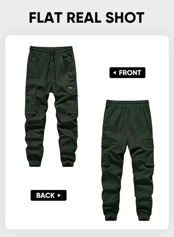 بنطال JMIERR للرجال ذو قصة ضيقة ورباط وخصر مطاطي من نسيج قطني طويل مع جيوب بسحاب، مقاس S، أسود in Kuwait