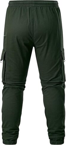 بنطال JMIERR للرجال ذو قصة ضيقة ورباط وخصر مطاطي من نسيج قطني طويل مع جيوب بسحاب، مقاس S، أسود in Kuwait