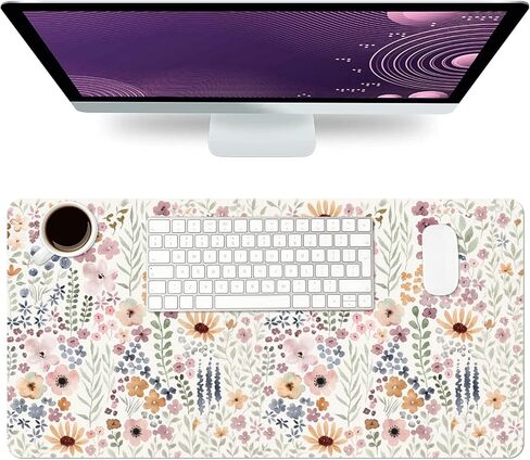 Flower Large Mouse Pad, Floral Desk Matt for Desktop, PU Leather Waterproof Desk Pad, Computer PC Laptop Protector Gaming Mouse Pads for Women Office Decor (31.5" x 15.7") in Kuwait