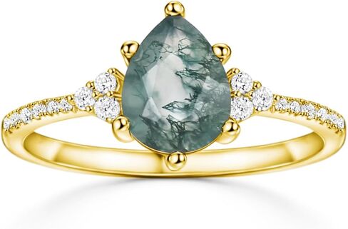 Michooyel S925 1.5ct Natural Moss Agate Promise Ring Aquatic Agate Sterling Silver Women's Rings in Saudi Arabia