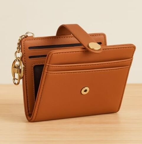 Slim PU Leather Bifold Card Wallet for Women – Zipper Coin Pocket & ID Window, Compact and Stylish in Saudi Arabia