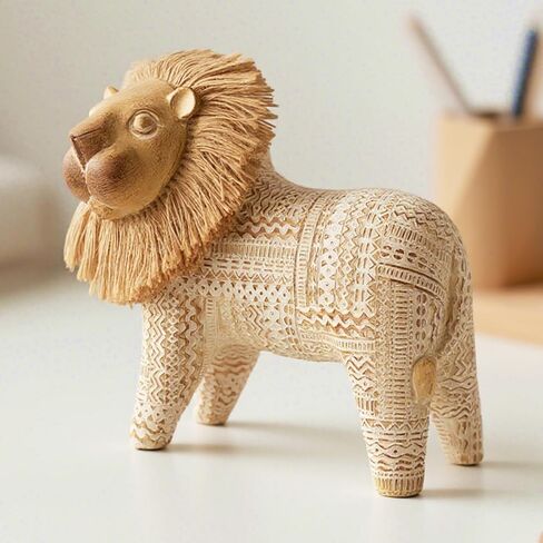 Lion Animal Figurines Modern Farmhouse Decor Coffee Table Decor Living Room Shelf Decorations Resin Office Statue Boho Home Sculpture Aesthetic Bookshelf Decorations (White-Brown) in Saudi Arabia