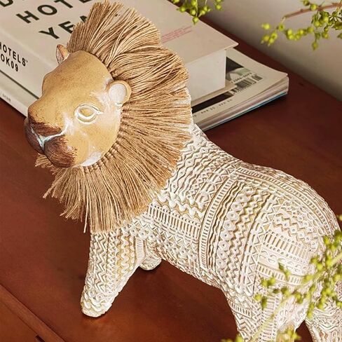Lion Animal Figurines Modern Farmhouse Decor Coffee Table Decor Living Room Shelf Decorations Resin Office Statue Boho Home Sculpture Aesthetic Bookshelf Decorations (White-Brown) in Saudi Arabia