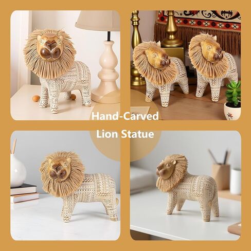 Lion Animal Figurines Modern Farmhouse Decor Coffee Table Decor Living Room Shelf Decorations Resin Office Statue Boho Home Sculpture Aesthetic Bookshelf Decorations (White-Brown) in Saudi Arabia