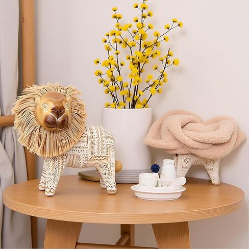 Lion Animal Figurines Modern Farmhouse Decor Coffee Table Decor Living Room Shelf Decorations Resin Office Statue Boho Home Sculpture Aesthetic Bookshelf Decorations (White-Brown) in Saudi Arabia