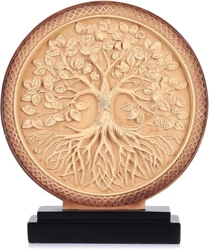 Tree of Life Sculpture for Home Decor,Above Cabinet Decor Kitchen,Boho Knick Knacks Shelf Decor Accent,Round Statue for Credenza Bookshelf Rustic Shabby Chic Center Pieces Decoration (Wood Color) in Saudi Arabia