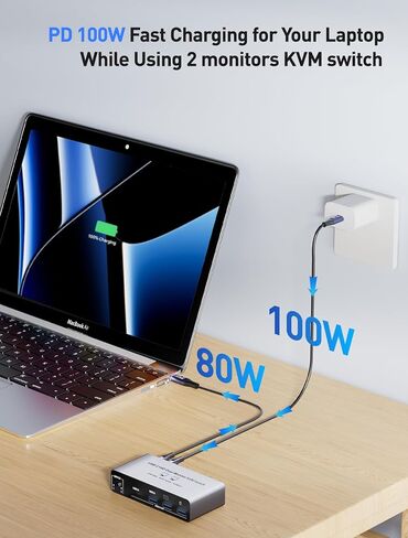 HDMI شاشة مزدوجة KVM Switch 2 جهاز كمبيوتر 2 شاشتين تدعم 4K 60 هرتز، محاكيات EDID KVM Switcher لجهازي كمبيوتر يشاركان الشاشات المزدوجة و3 منافذ USB 3.0 مع ميكروفون صوتي، وضع ممتد ومرآة in Kuwait