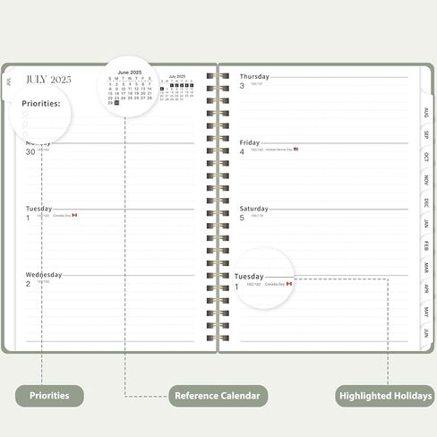 مخطط 2025-2026 للنساء والرجال، دفتر تقويم أسبوعي وشهري (يوليو 2025 - يونيو 2026)، غلاف فني حلزوني مخطط للطلاب مع علامات تبويب، جيب داخلي، A5 (6.3 بوصة × 8.5 بوصة) in Kuwait