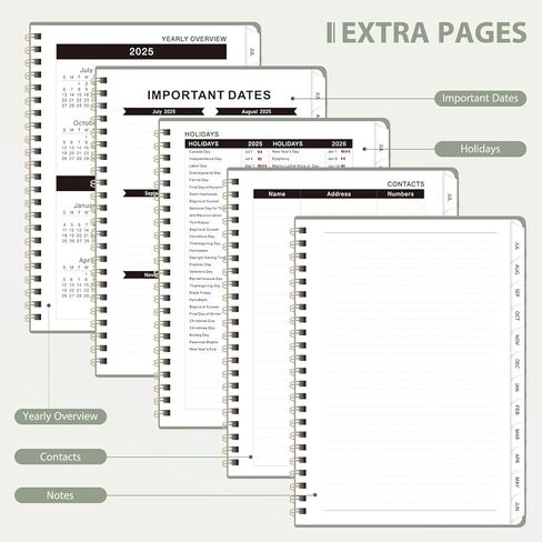 مخطط 2025-2026 للنساء والرجال، دفتر تقويم أسبوعي وشهري (يوليو 2025 - يونيو 2026)، غلاف فني حلزوني مخطط للطلاب مع علامات تبويب، جيب داخلي، A5 (6.3 بوصة × 8.5 بوصة) in Kuwait
