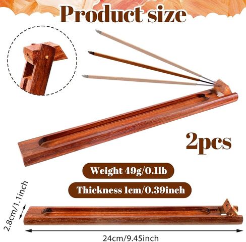 قطعتان من حامل البخور الخشبي للعصي بزاوية قابلة للتعديل، مبخرة من خشب الورد الطبيعي مقاس 9.5 بوصة مع جامع رماد البخور، مبخرة منزلية للتأمل واليوجا والاسترخاء وديكور المنزل in Kuwait