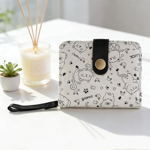 Women's Small Wallet, PU Card Wallet with 5 Card Slots and 1 Clear ID Window, Cute Compact Card Holder Wallet for Cash Coin(black) in Saudi Arabia