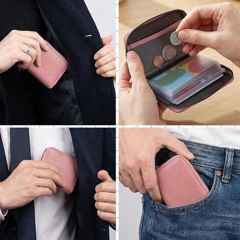 Credit Card Holder for Women Men, PU Faux Leather Debit Card Wallet, RFID Blocking Secure Cards Case, ID Case Organizer Zipper Wallet, Holds Upto 20 Credit for ID, Bank, Business (Pink) in Saudi Arabia