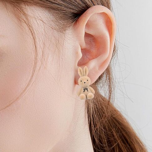 Easter Bunny Earrings for Women Cute 3D Lightweight Bunny Earrings Rabbit Stud Clip on Earrings Trendy Cartoon Plush Easter Earrings Unique Fashion Jewelry Accessories in Saudi Arabia