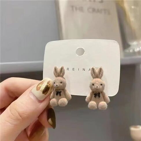 Easter Bunny Earrings for Women Cute 3D Lightweight Bunny Earrings Rabbit Stud Clip on Earrings Trendy Cartoon Plush Easter Earrings Unique Fashion Jewelry Accessories in Saudi Arabia