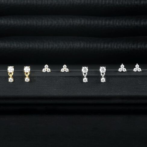 2 Pairs Sterling Silver Moissanite Stud Earrings:14k Gold Plated Delicate Sparkling Round Cut - Silver VVS1 Solitaire Precious Gorgeous Birthday Christmas Valentine's Day Wedding Brides Jewelry Gift Women in Kuwait