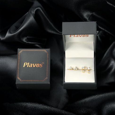 2 Pairs Sterling Silver Moissanite Stud Earrings:14k Gold Plated Delicate Sparkling Round Cut - Silver VVS1 Solitaire Precious Gorgeous Birthday Christmas Valentine's Day Wedding Brides Jewelry Gift Women in Kuwait