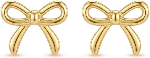 Bow Earrings for Women - 14K Gold Plated Sterling Silver Dainty Bow Stud Earrings for Girls, Small Cute Ribbon Knot Jewelry Gifts for Teen Girls, Hypoallergenic Trendy Coquette Stuff for Her in Saudi Arabia