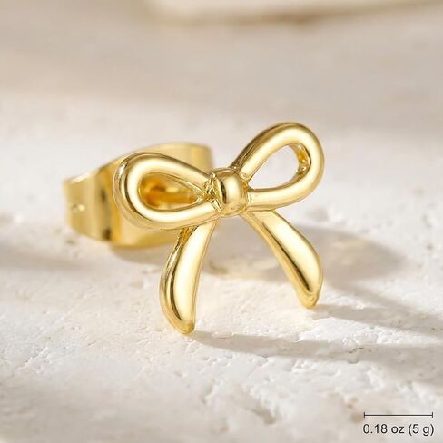 Bow Earrings for Women - 14K Gold Plated Sterling Silver Dainty Bow Stud Earrings for Girls, Small Cute Ribbon Knot Jewelry Gifts for Teen Girls, Hypoallergenic Trendy Coquette Stuff for Her in Saudi Arabia
