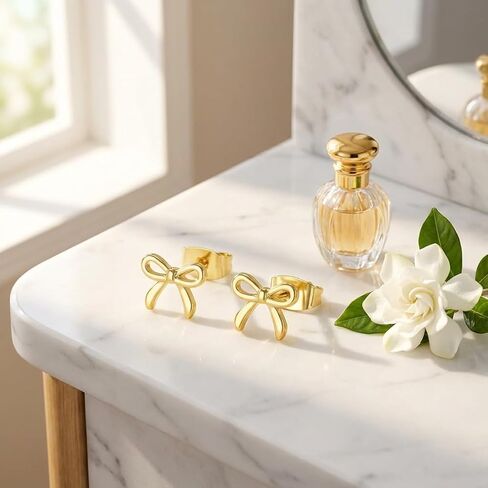Bow Earrings for Women - 14K Gold Plated Sterling Silver Dainty Bow Stud Earrings for Girls, Small Cute Ribbon Knot Jewelry Gifts for Teen Girls, Hypoallergenic Trendy Coquette Stuff for Her in Saudi Arabia