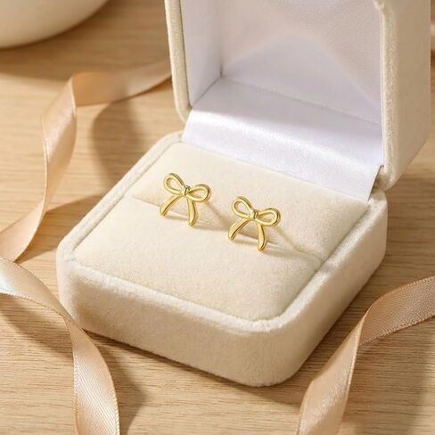 Bow Earrings for Women - 14K Gold Plated Sterling Silver Dainty Bow Stud Earrings for Girls, Small Cute Ribbon Knot Jewelry Gifts for Teen Girls, Hypoallergenic Trendy Coquette Stuff for Her in Saudi Arabia