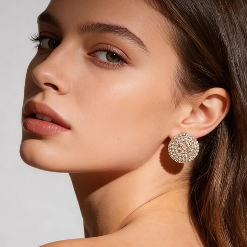 Sparkly Rhinestone Stud Earrings for Women Unique Round Statement Earring Large Crystal Button Earrings Trendy Formal Jewelry Accessories Gifts in Saudi Arabia