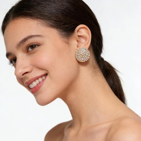Sparkly Rhinestone Stud Earrings for Women Unique Round Statement Earring Large Crystal Button Earrings Trendy Formal Jewelry Accessories Gifts in Saudi Arabia