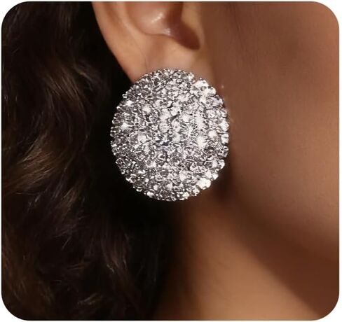 Sparkly Rhinestone Stud Earrings for Women Unique Round Statement Earring Large Crystal Button Earrings Trendy Formal Jewelry Accessories Gifts in Saudi Arabia