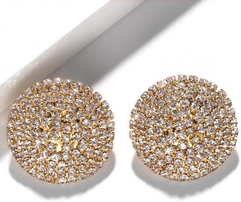 Sparkly Rhinestone Stud Earrings for Women Unique Round Statement Earring Large Crystal Button Earrings Trendy Formal Jewelry Accessories Gifts in Saudi Arabia