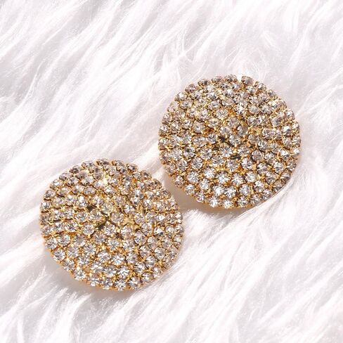 Sparkly Rhinestone Stud Earrings for Women Unique Round Statement Earring Large Crystal Button Earrings Trendy Formal Jewelry Accessories Gifts in Saudi Arabia