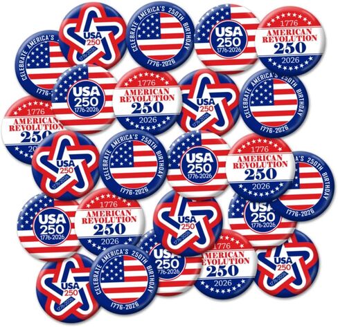 BUTTON DELI 25 Buttons with United States Flag and the USA 250 Semiquincentennial Revolution Celebration, Preppy Pinback Apparel Pins 1776-2026 - 841 in Kuwait