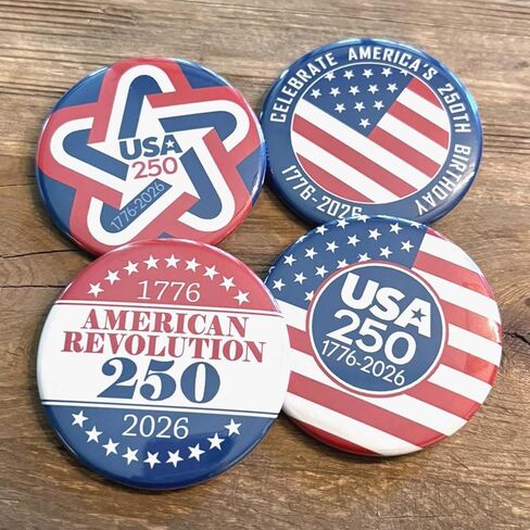 BUTTON DELI 25 Buttons with United States Flag and the USA 250 Semiquincentennial Revolution Celebration, Preppy Pinback Apparel Pins 1776-2026 - 841 in Kuwait