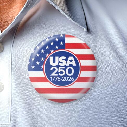 BUTTON DELI 25 Buttons with United States Flag and the USA 250 Semiquincentennial Revolution Celebration, Preppy Pinback Apparel Pins 1776-2026 - 841 in Kuwait