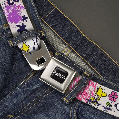Peanuts Belt, Seatbelt Buckle Belt, Peanuts Snoopy and Woodstock Graffiti Collage Multi Color, Adjustable in Saudi Arabia