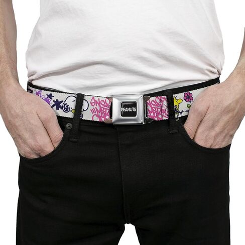 Peanuts Belt, Seatbelt Buckle Belt, Peanuts Snoopy and Woodstock Graffiti Collage Multi Color, Adjustable in Saudi Arabia