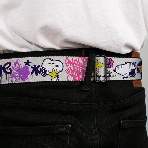 Peanuts Belt, Seatbelt Buckle Belt, Peanuts Snoopy and Woodstock Graffiti Collage Multi Color, Adjustable in Saudi Arabia