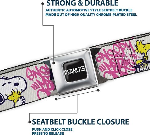 Peanuts Belt, Seatbelt Buckle Belt, Peanuts Snoopy and Woodstock Graffiti Collage Multi Color, Adjustable in Saudi Arabia